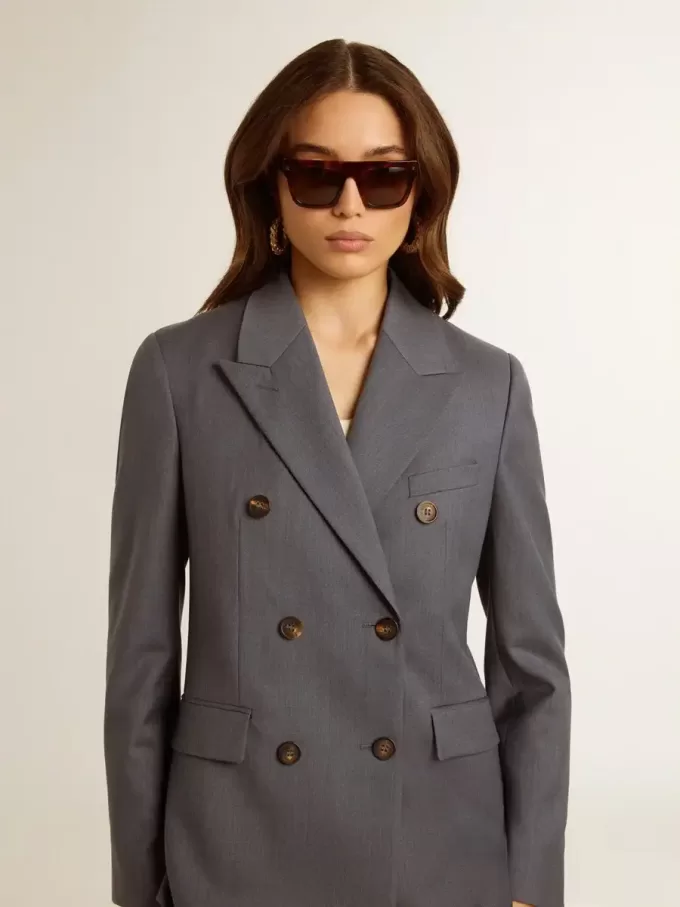 Blazer de doble botonadura para mujer en azul celeste