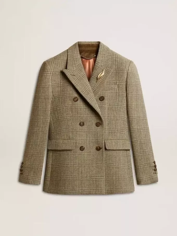 Blazer de doble botonadura para mujer en lana Shetland