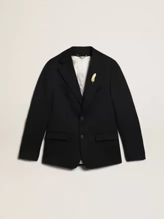 Blazer de hombre de una sola botonadura en gabardina de lana azul oscuro