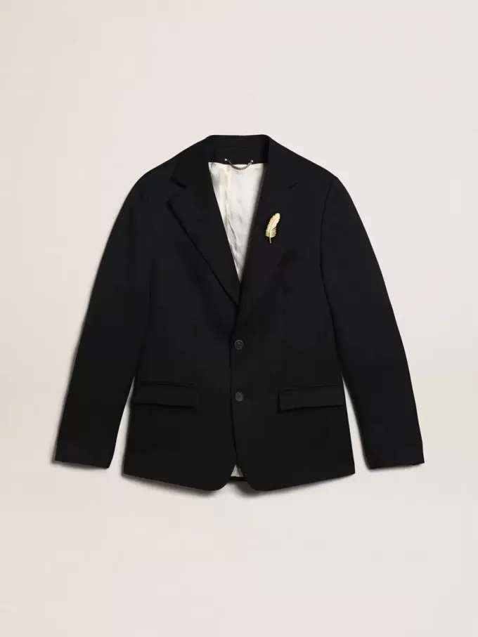 Blazer de hombre de una sola botonadura en gabardina de lana azul oscuro