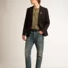 Blazer de hombre de una sola botonadura en gabardina de lana azul oscuro