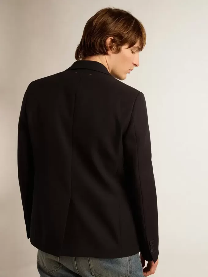 Blazer de hombre de una sola botonadura en gabardina de lana azul oscuro
