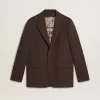 Blazer de hombre de una sola botonadura en lana marrón oscuro con diseño de rayas finas