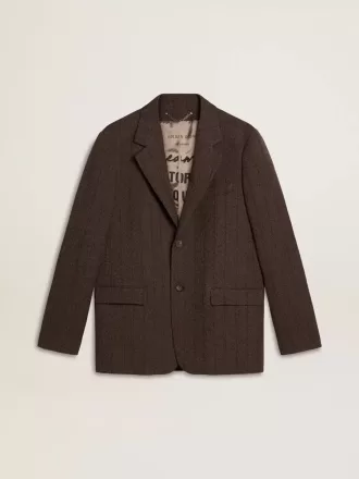 Blazer de hombre de una sola botonadura en lana marrón oscuro con diseño de rayas finas