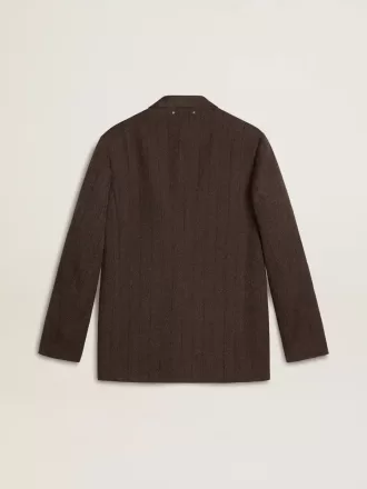 Blazer de hombre de una sola botonadura en lana marrón oscuro con diseño de rayas finas