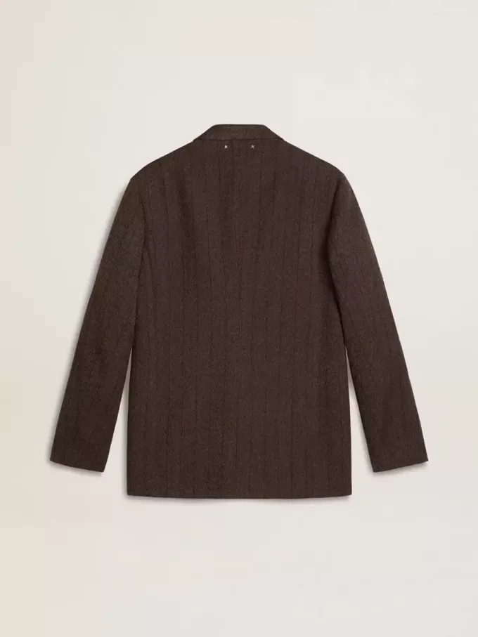 Blazer de hombre de una sola botonadura en lana marrón oscuro con diseño de rayas finas