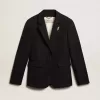 Blazer de mujer de un solo pecho en gabardina de lana azul oscuro
