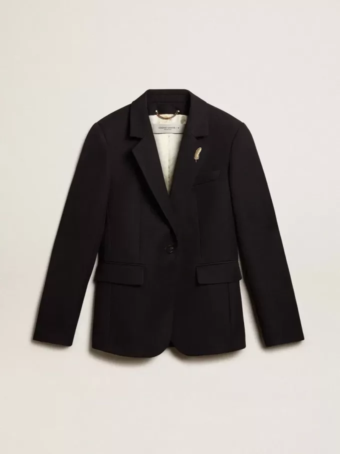 Blazer de mujer de un solo pecho en gabardina de lana azul oscuro