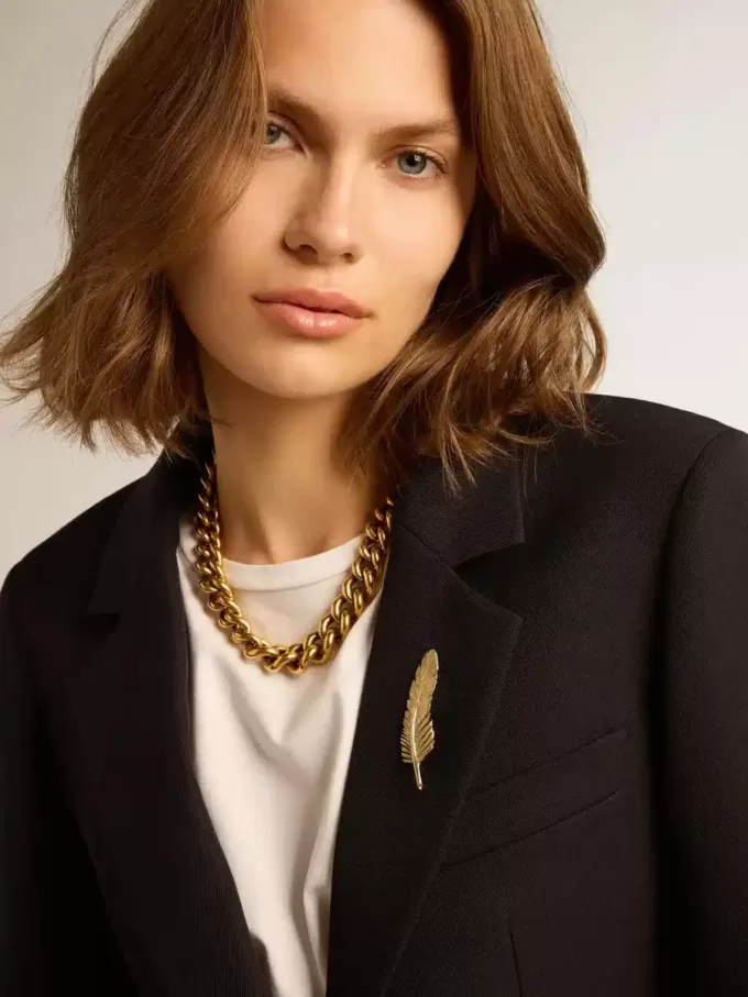 Blazer de mujer de un solo pecho en gabardina de lana azul oscuro