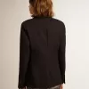Blazer de mujer de un solo pecho en gabardina de lana azul oscuro