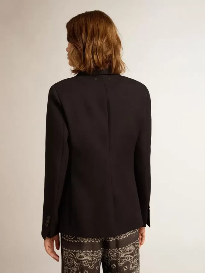Blazer de mujer de un solo pecho en gabardina de lana azul oscuro
