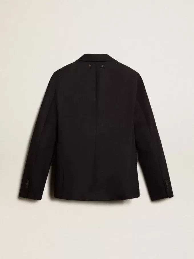 Blazer de mujer de un solo pecho en gabardina de lana azul oscuro