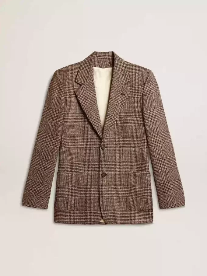 Blazer gris de botonadura sencilla para hombre en lana con estampado de pata de gallo