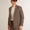 Blazer gris de botonadura sencilla para hombre en lana con estampado de pata de gallo