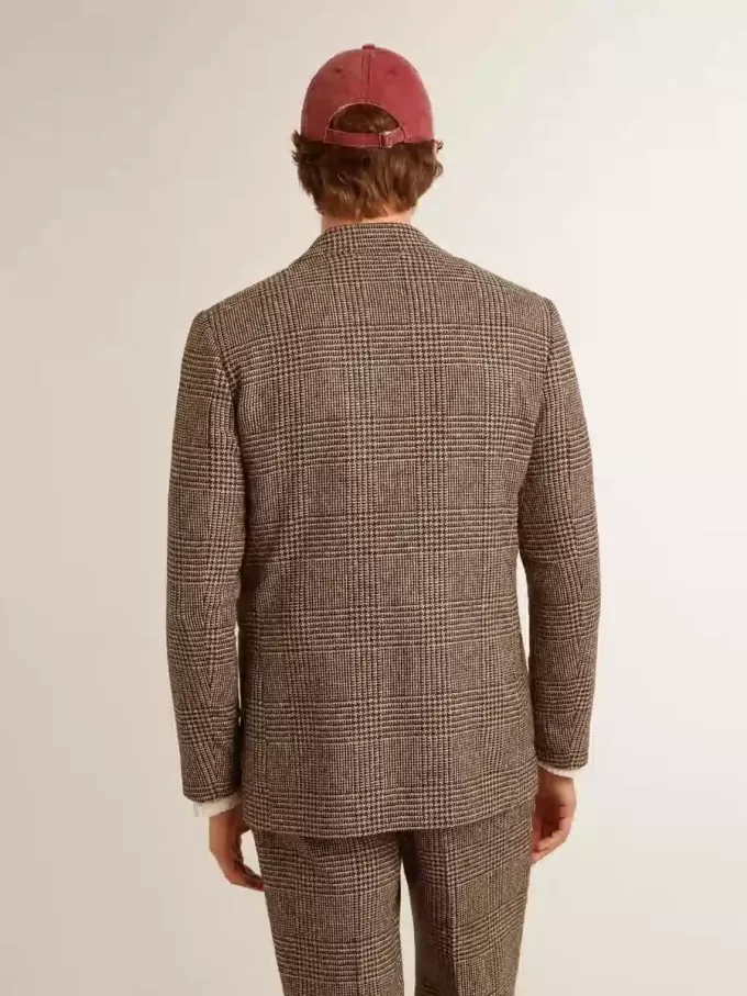 Blazer gris de botonadura sencilla para hombre en lana con estampado de pata de gallo