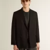 Blazer negro de doble botonadura para hombre con cierre de botones