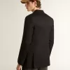 Blazer negro de doble botonadura para hombre con cierre de botones