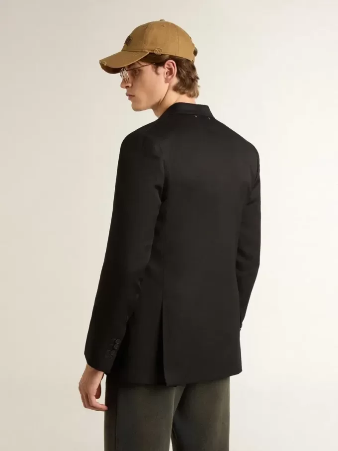 Blazer negro de doble botonadura para hombre con cierre de botones