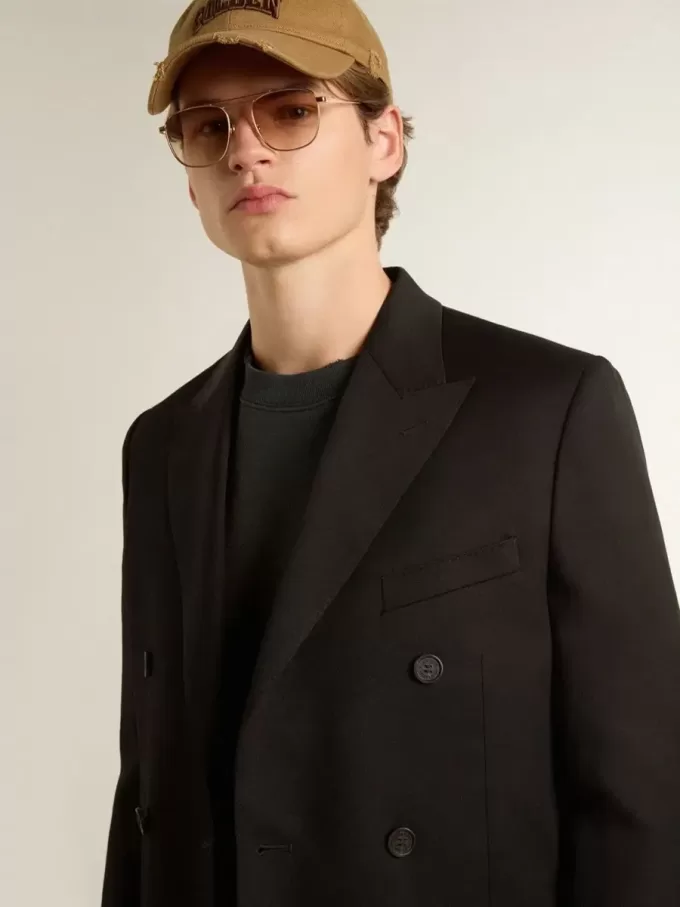 Blazer negro de doble botonadura para hombre con cierre de botones