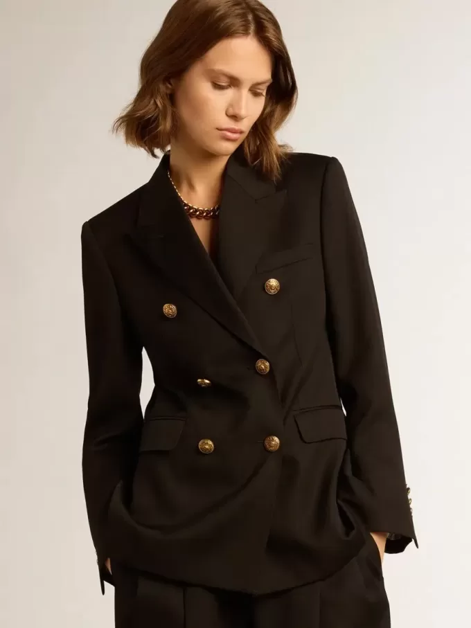Blazer negro de doble botonadura para mujer