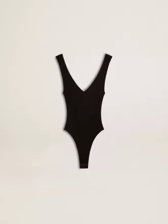 Body negro con cuello en V para mujer