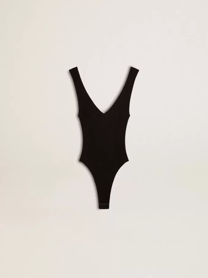 Body negro con cuello en V para mujer