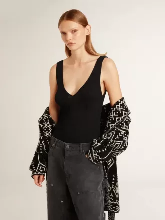 Body negro con cuello en V para mujer