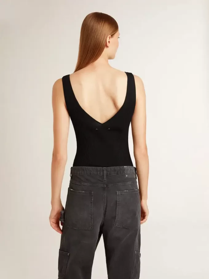 Body negro con cuello en V para mujer