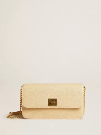 Bolso Gioia en piel de oveja color vainilla con detalles dorados