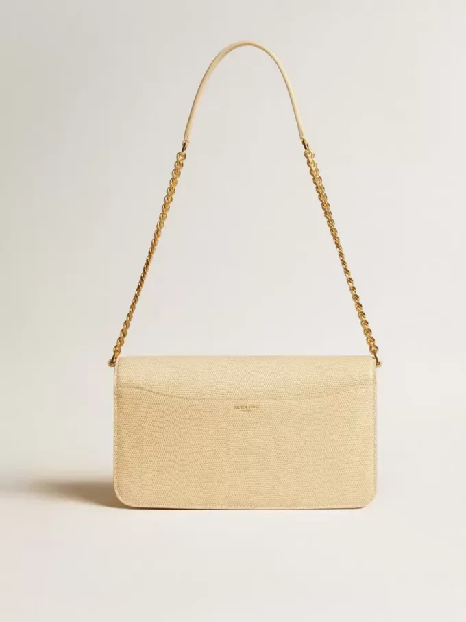 Bolso Gioia en piel de oveja color vainilla con detalles dorados