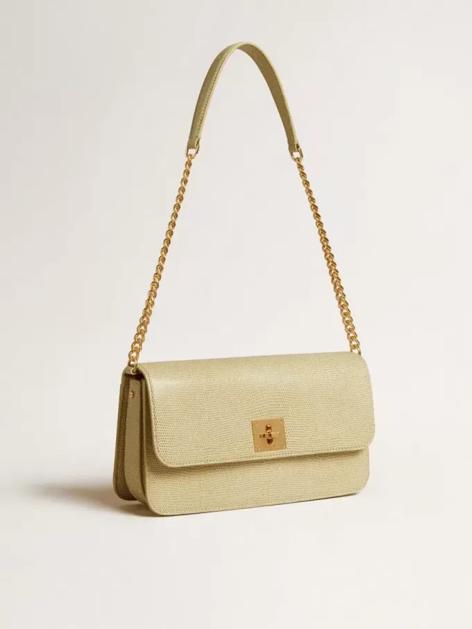 Bolso Gioia en piel de oveja gris mineral con detalles dorados