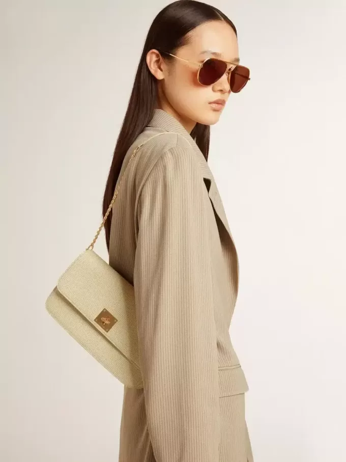 Bolso Gioia en piel de oveja gris mineral con detalles dorados