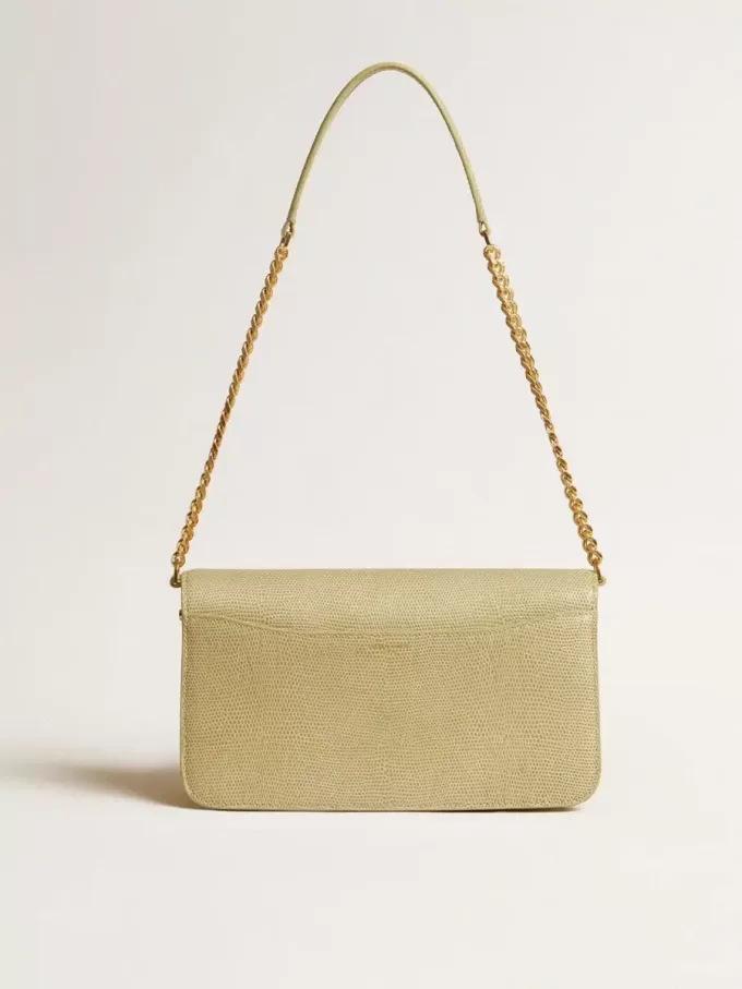 Bolso Gioia en piel de oveja gris mineral con detalles dorados