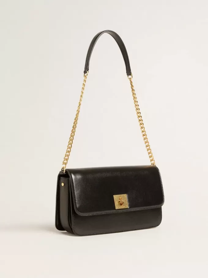 Bolso Gioia en piel negra con detalles dorados