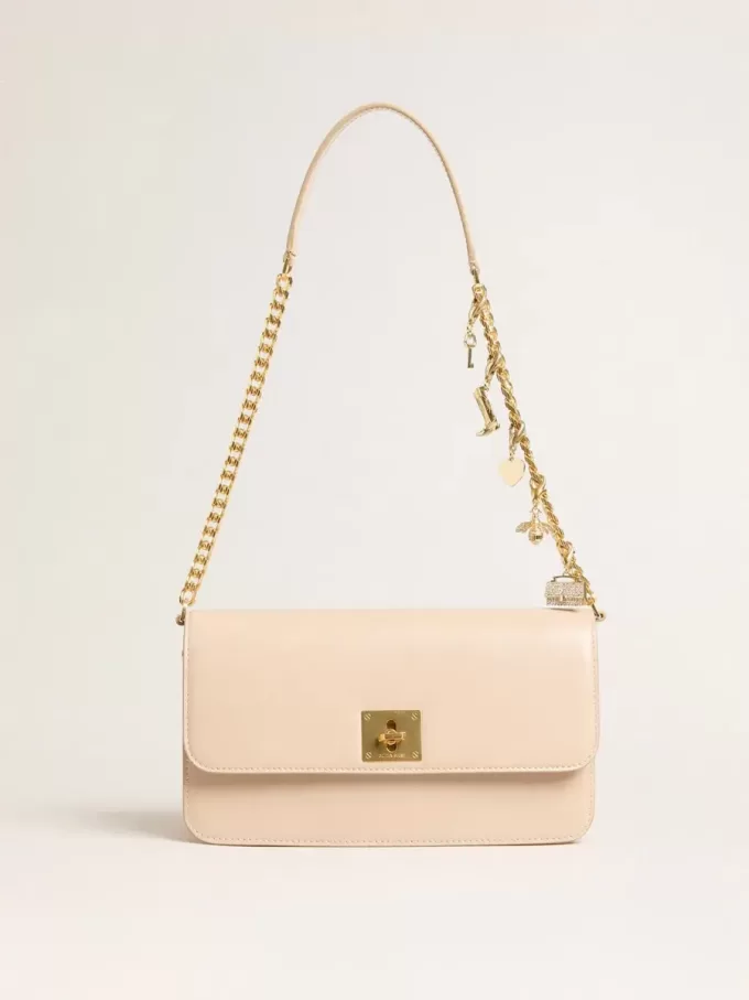 Bolso Gioia en piel rosa pálido con detalles dorados