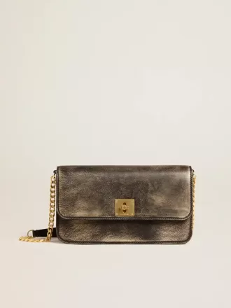 Bolso Gioia en piel vintage negra con detalles dorados
