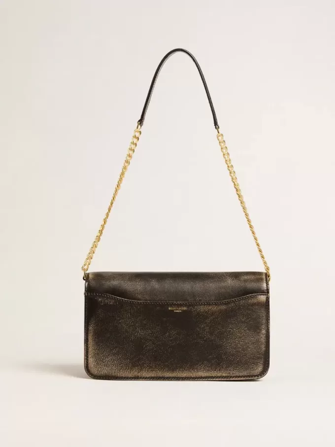 Bolso Gioia en piel vintage negra con detalles dorados