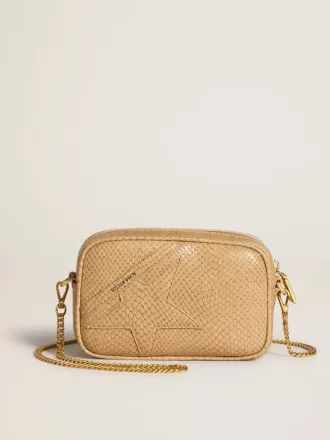 Bolso Mini Star en piel con estampado de serpiente beige