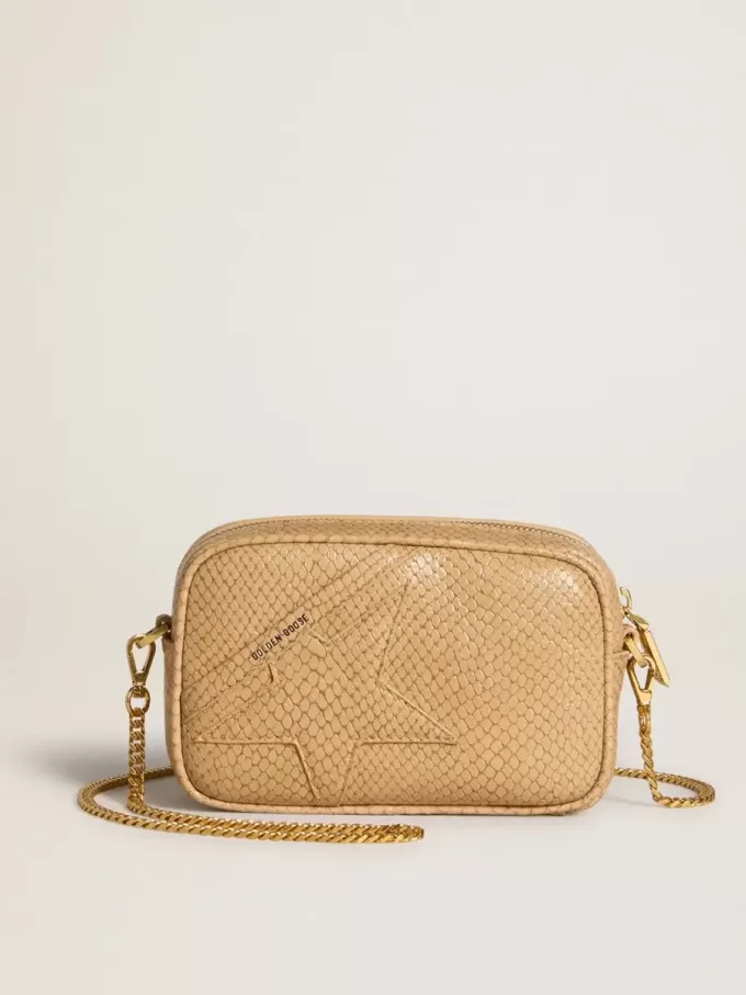 Bolso Mini Star en piel con estampado de serpiente beige