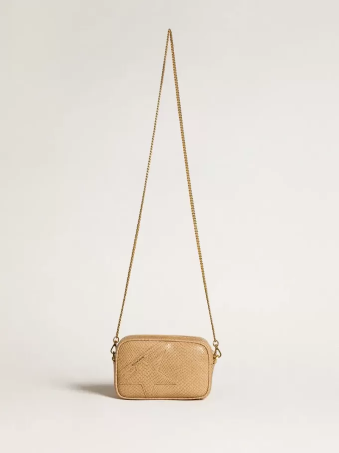 Bolso Mini Star en piel con estampado de serpiente beige