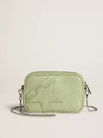 Bolso Mini Star en piel verde claro con estampado de serpiente
