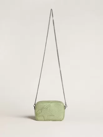 Bolso Mini Star en piel verde claro con estampado de serpiente