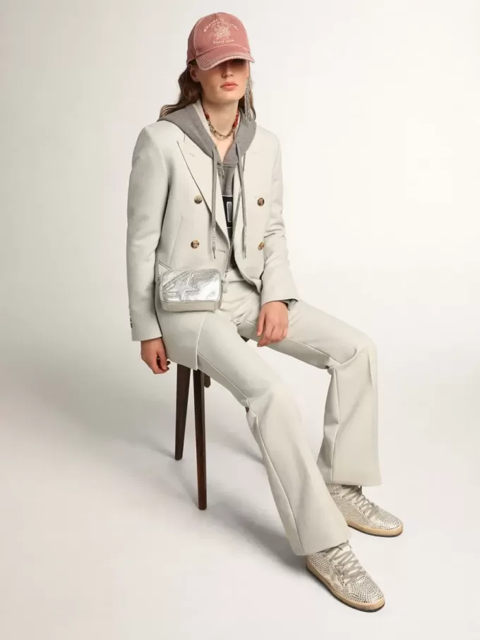 Bolso Mini Star para mujer en piel laminada plateada con estrella tono sobre tono Bolso Mini Star para mujer en piel laminada plateada con estrella tono sobre tono