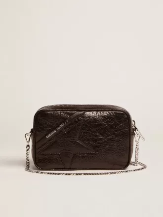 Bolso Mini Star para mujer en piel negra brillante con estrella tono sobre tono