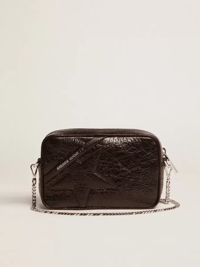 Bolso Mini Star para mujer en piel negra brillante con estrella tono sobre tono
