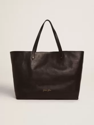 Bolso Pasadena en piel martillada negra con logotipo dorado en la parte delantera