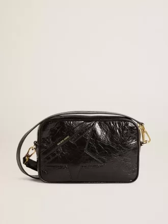 Bolso Star en piel negra brillante con estrella tono sobre tono