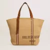 Bolso tote 24.7 en rafia natural y piel marrón con detalles metálicos dorados