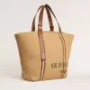 Bolso tote 24.7 en rafia natural y piel marrón con detalles metálicos dorados