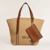 Bolso tote 24.7 en rafia natural y piel marrón con detalles metálicos dorados
